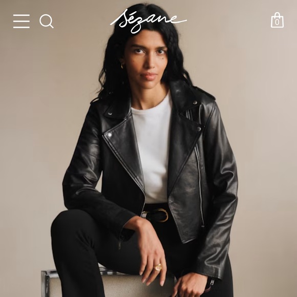 Sezane Zig Black Leather Jacket - Picture 1 of 6
